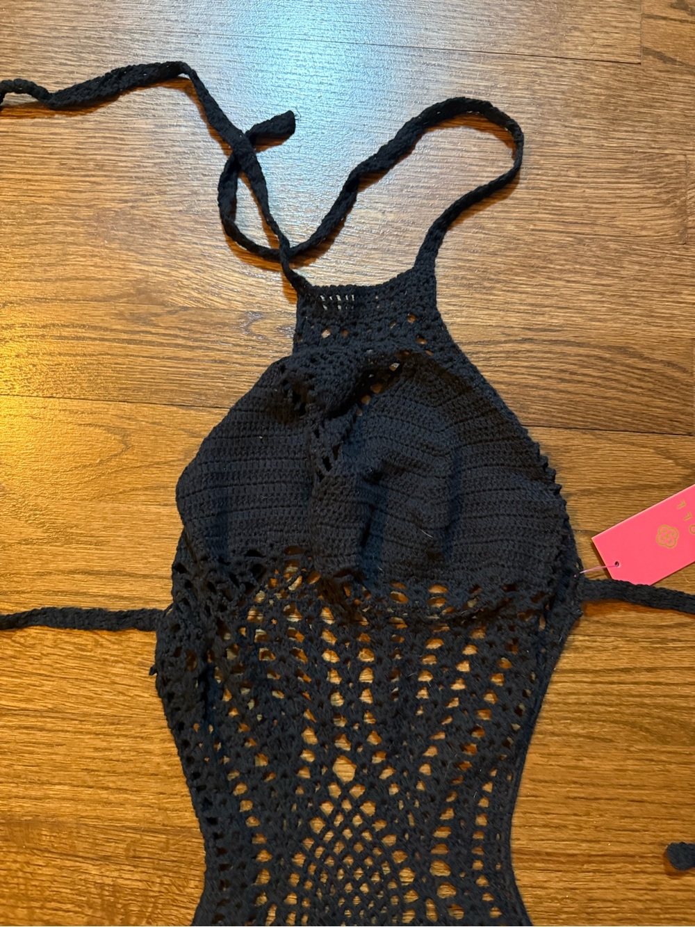 NWT Doll Swimwear Black Crochet Beach Cover-Up Dress - L - Picture 3 of 9